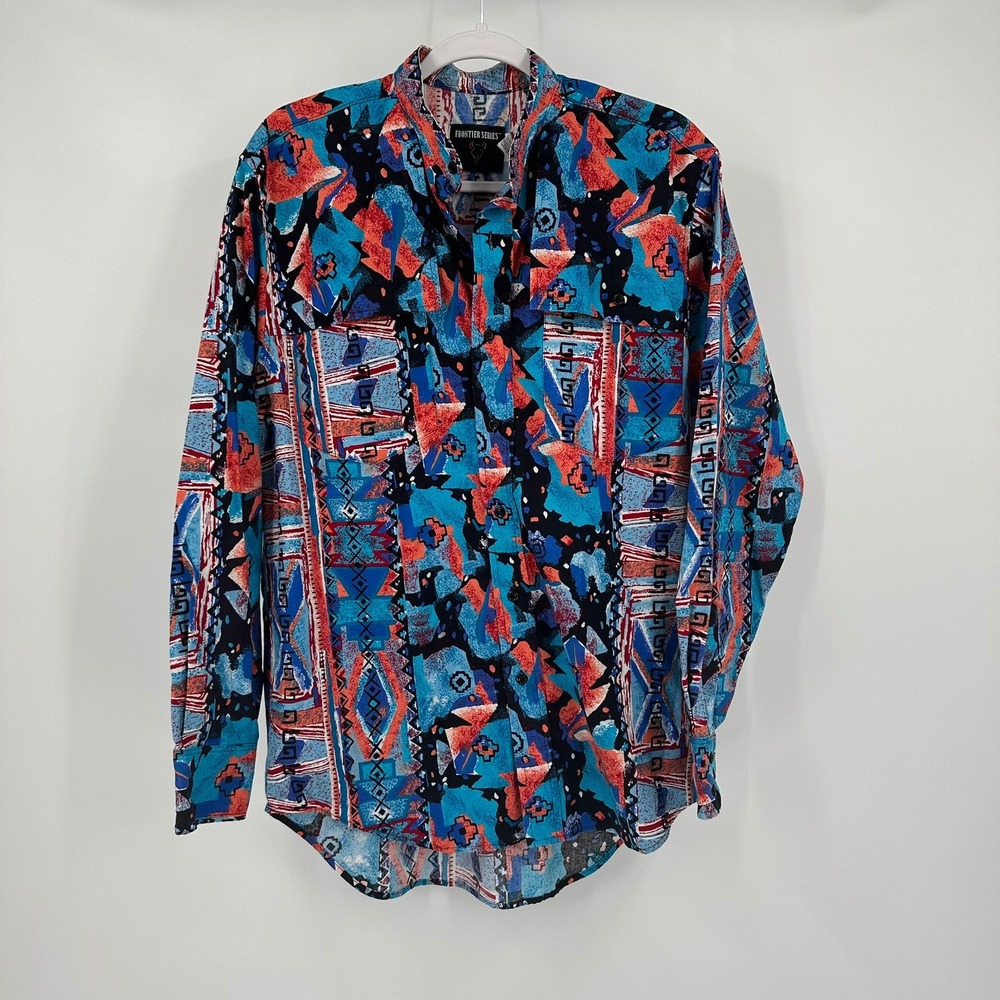 Frontier Series Mens Vintage Southwest Shirt Size S Western Tribal‎ Aztec Bold